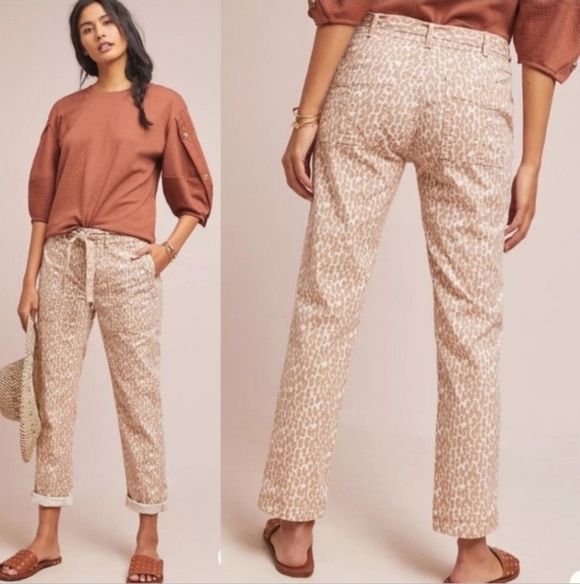 Anthropologie Pants - Anthropologie The Wanderer Leopard Print Utility Pants Women's 28" Beige Cotton